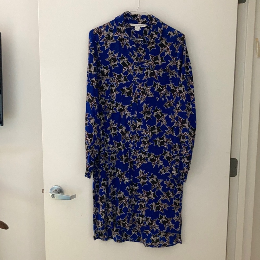 DVF Prita Blue Twinke Stars Dress, 100% Silk